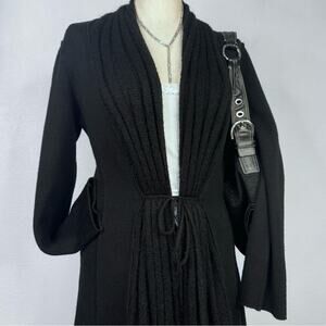 Clorinda Made in Italy Black Merino Wool Mohair Blend Longline Cardigan Sweater